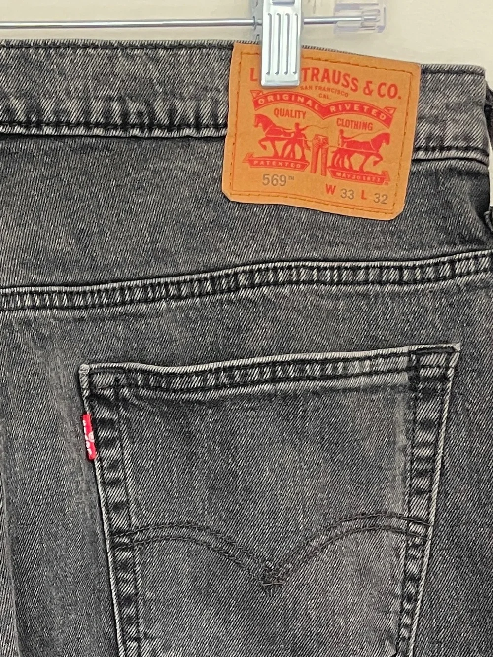 Y2K Levis 569 Loose Straight Jeans Mens 33x32 Gray Black Baggy Relaxed Fit Denim